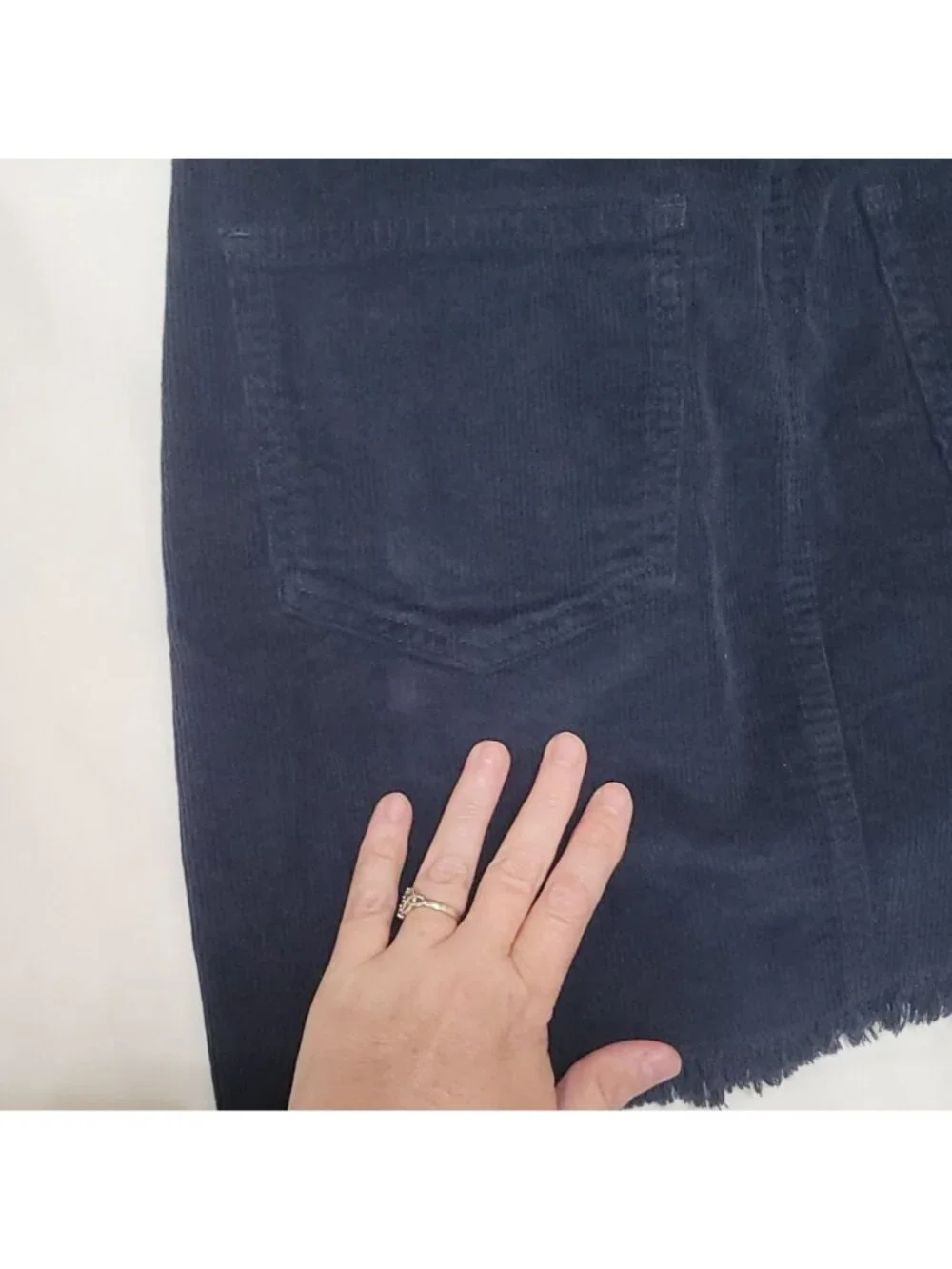Corduroy Navy Blue Mini Skirt With Frayed Hem & Front Button Closure Size 5/27W - Picture 14 of 15